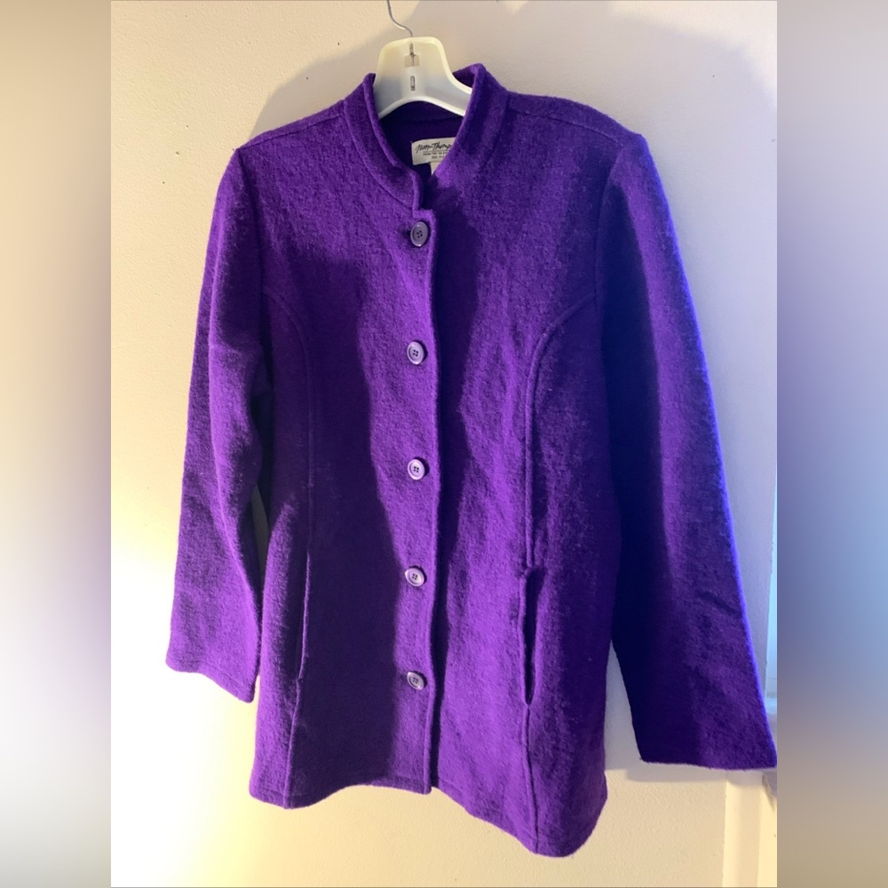 Norm Thompson Purple Wool Button Uo Overcoat Women’s Size Medium